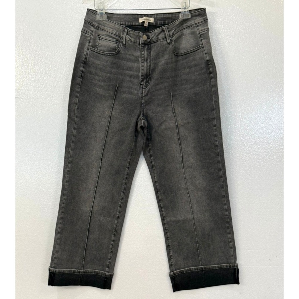 Indigo Thread Co Sz 16 Grey Wash Denim Cuffed‎ Pintuck Seam Jeans 28" Inseam
